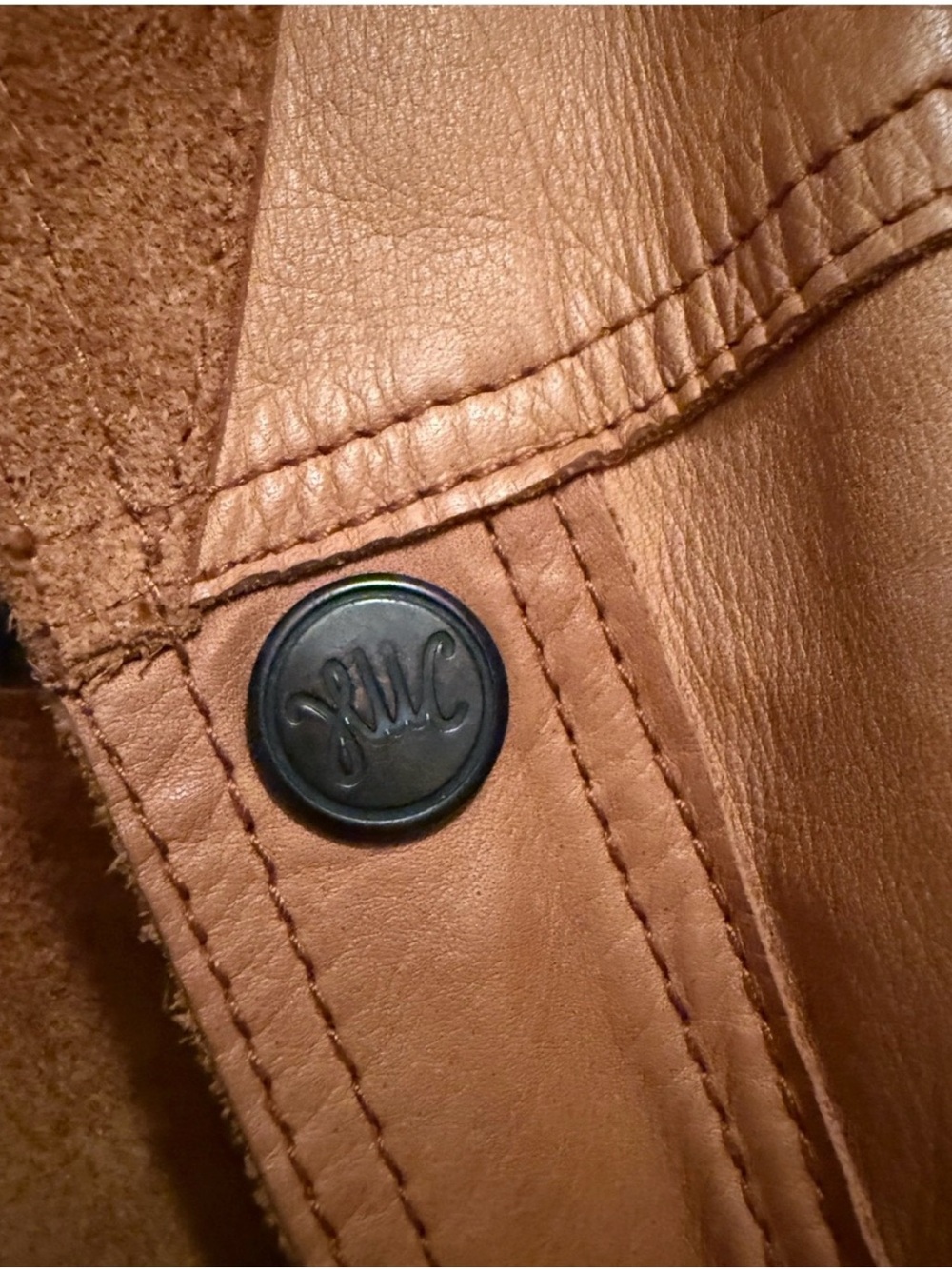 Men's Tan Leather Trucker Jacket reversible. AMAZING!!! - Picture 7 of 8